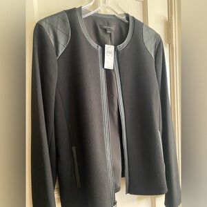 Ann Taylor knit quilted leather shoulder jacket moto bomber jacket NWT Large